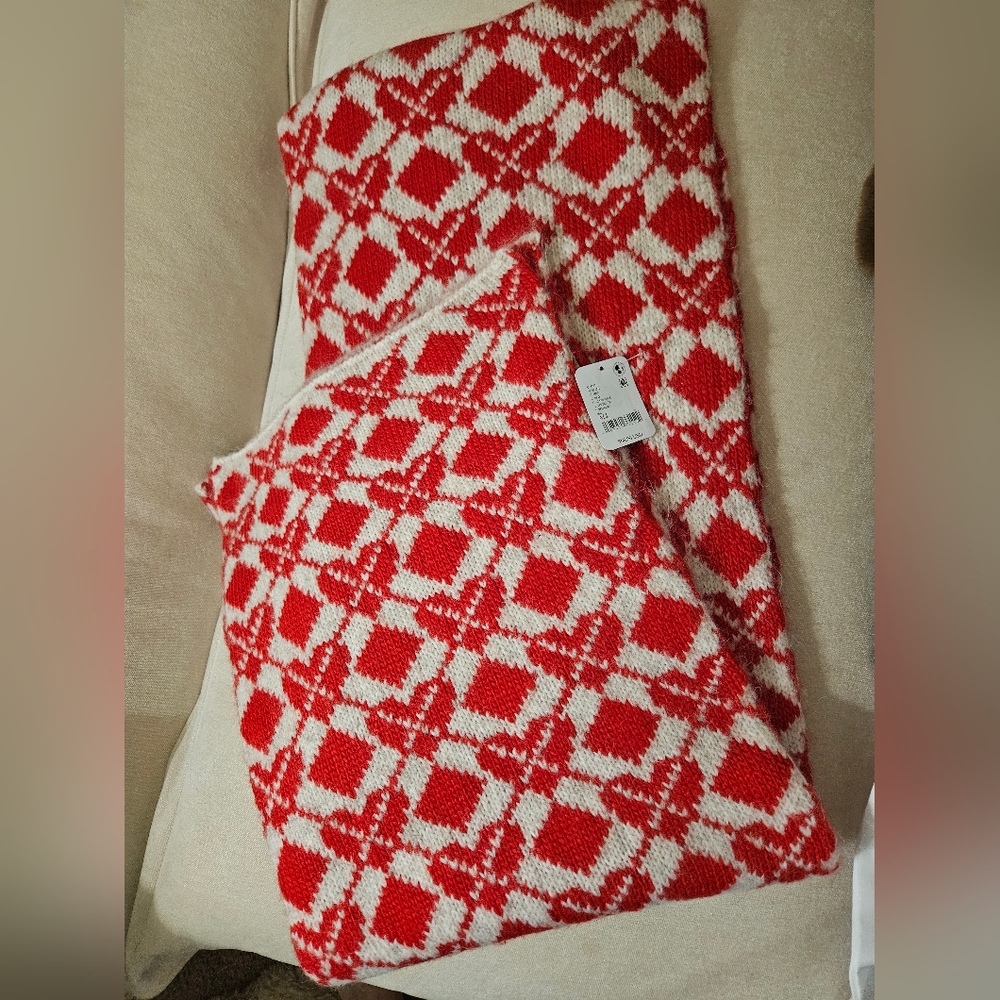 Free People Red and White Knit Scarf